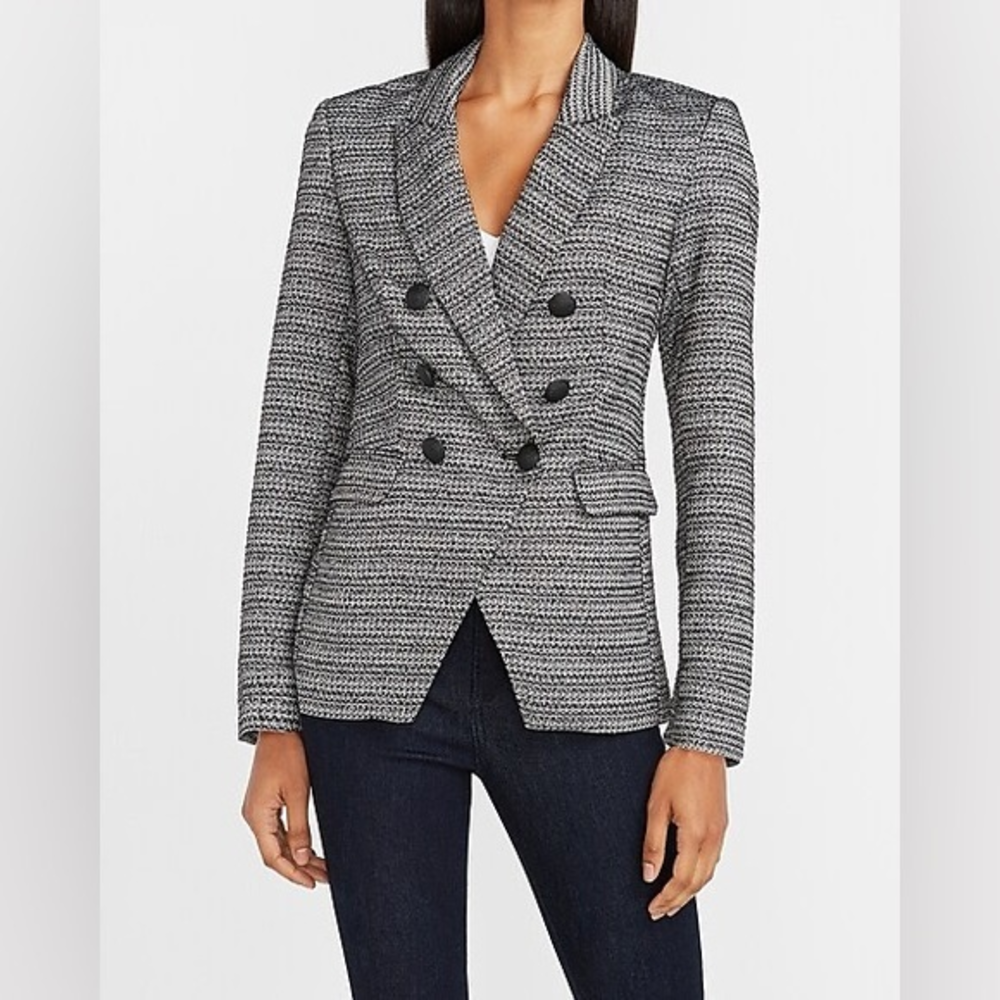 Express Small‎ Women’s Office Textured Metallic Black Silver Blazer Jacket
